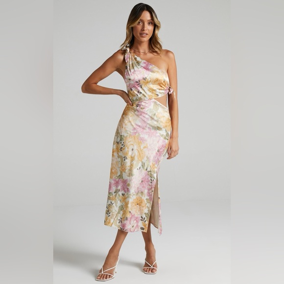Showpo. Dresses & Skirts - Showpo Glaucus Midi Dress - One Shoulder Cut Out Dress in Elegant Rose